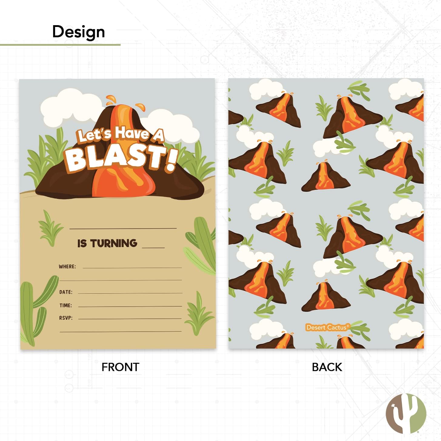 Desert Cactus Volcano Birthday Invitations 10 Count With Envelopes