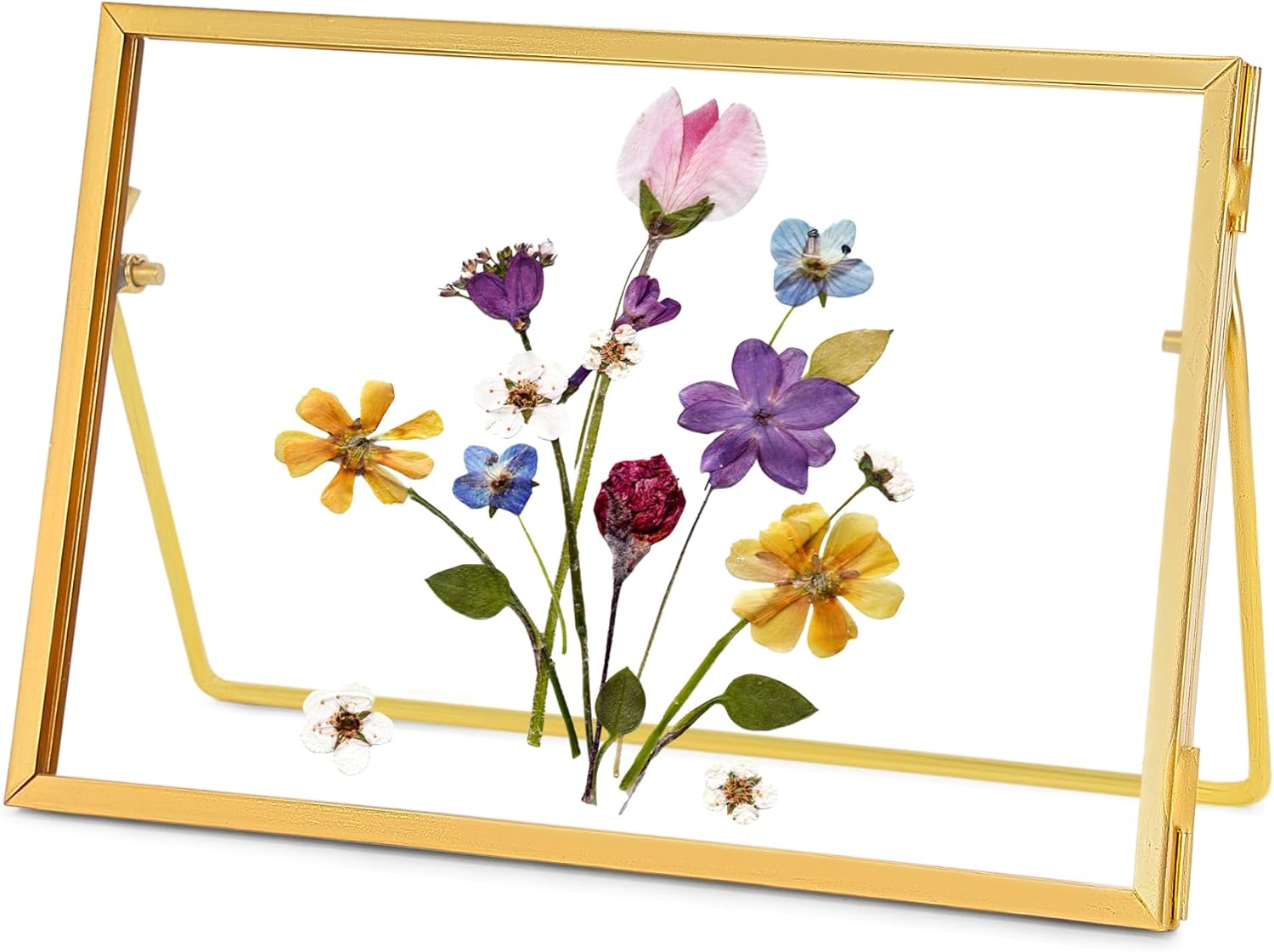 Glass Pressed Flower Frame Handmade with Brass Edges