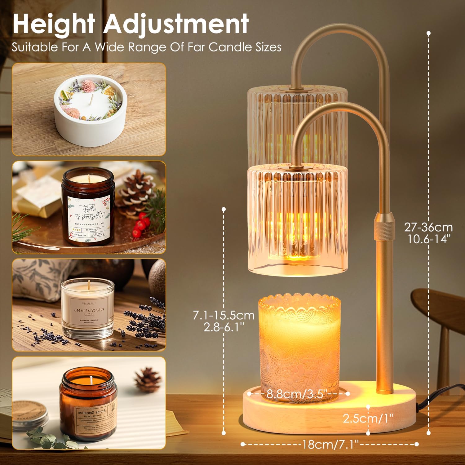 YDSP Candle Warmer Lamp with Timer Adjustable Height Modern Style