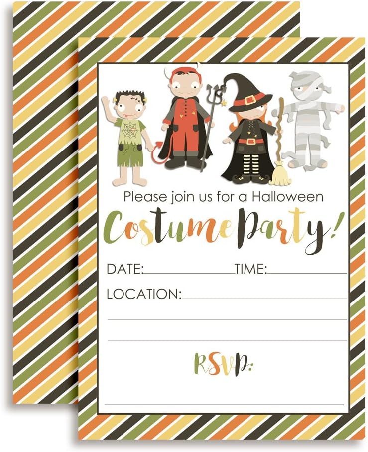 Halloween Costume Party Invitations 20pk 5x7 Fill-In Cards with Envelopes