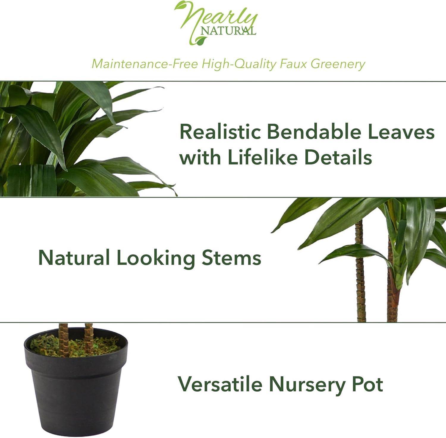 Nearly Natural 48in Dracaena Silk Plant Real Touch Green