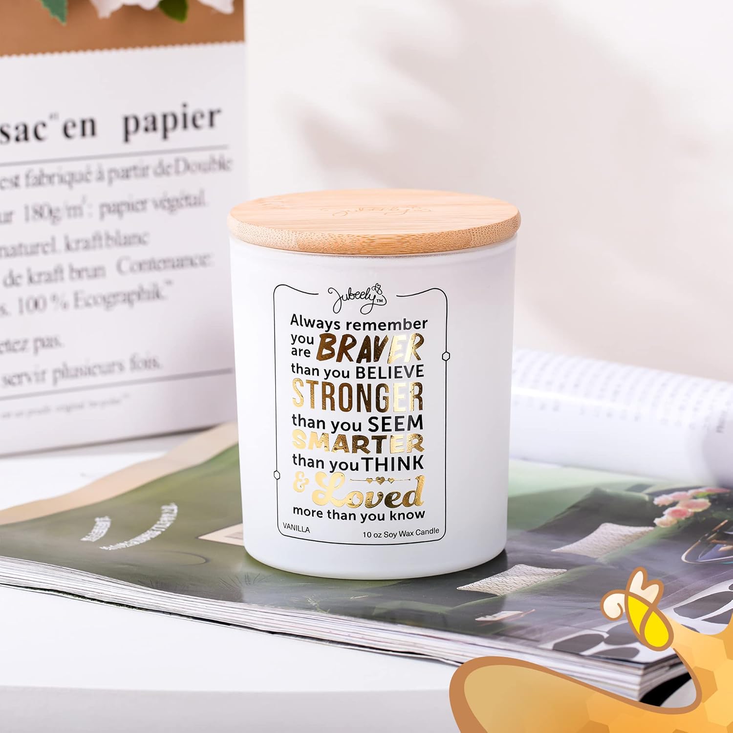 Inspirational Vanilla Soy Candle for Women Christmas Gift with Bravery Message