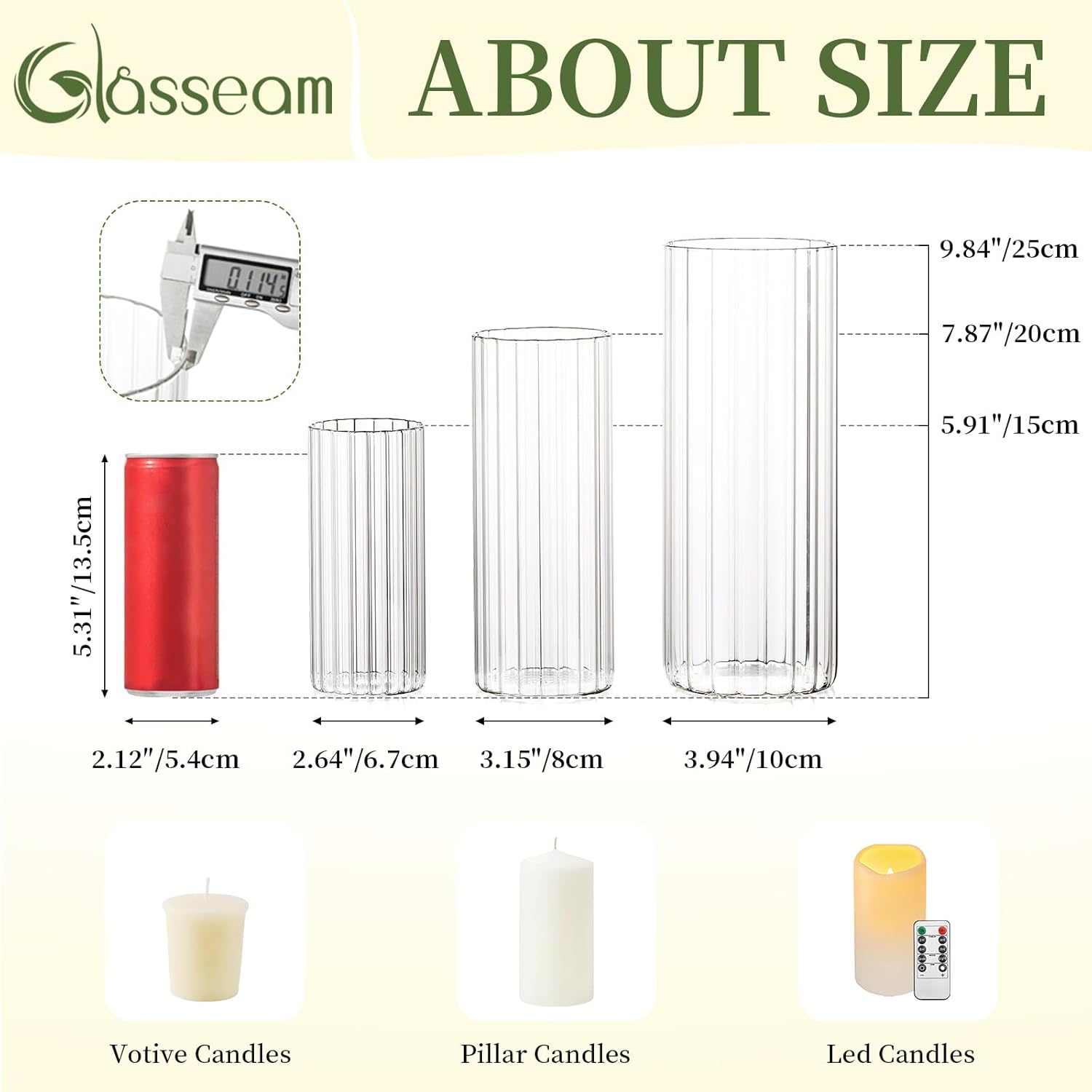 Glasseam Clear Hurricane Candle Holder Set of 6