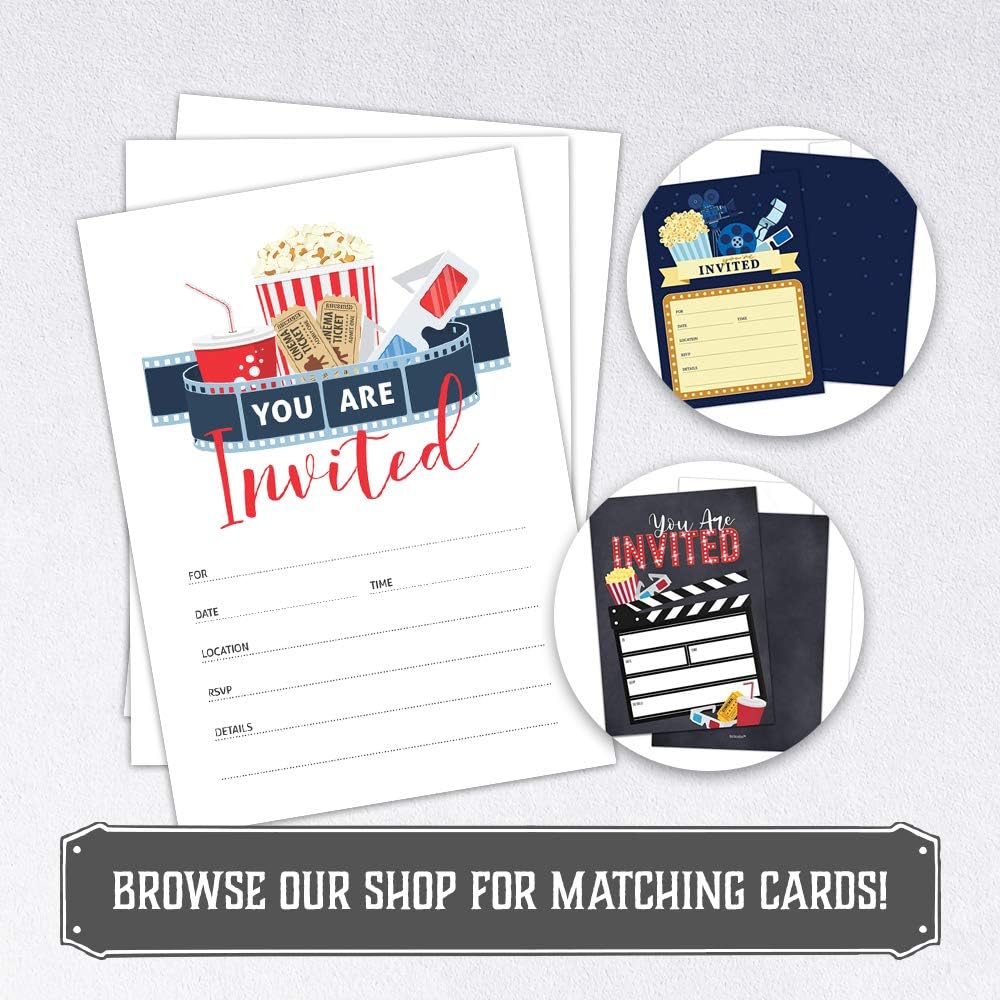 Movie Party Invitations with Envelopes Pack of 25