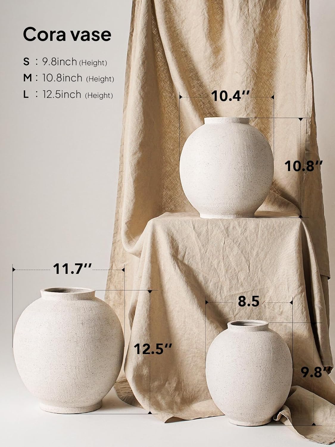 Large White Ceramic Vase 98 Inch Rustic Farmhouse Decor