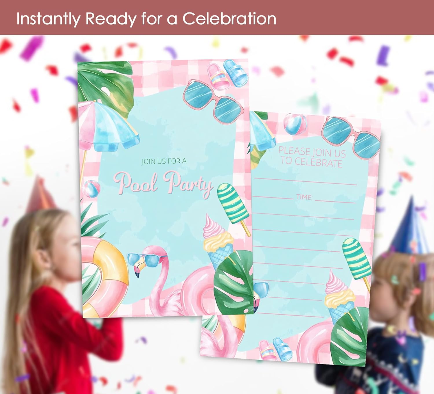 Pool Party Birthday Invitations for Girls 30 Sets