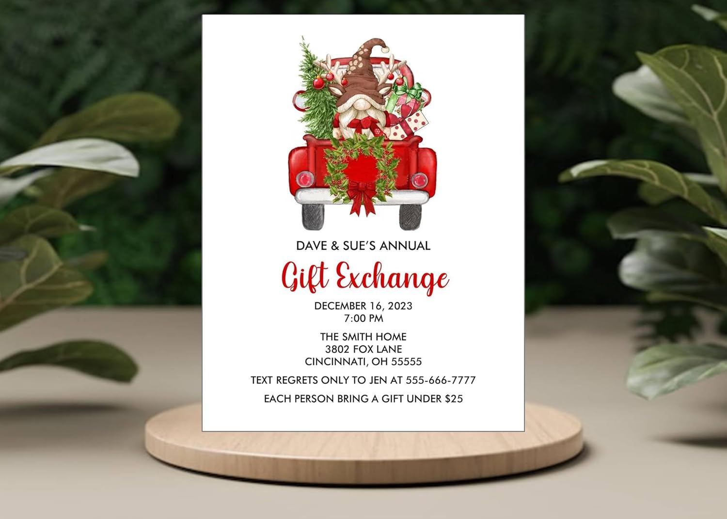 Personalized Christmas Party Gnome Gift Exchange Invitations
