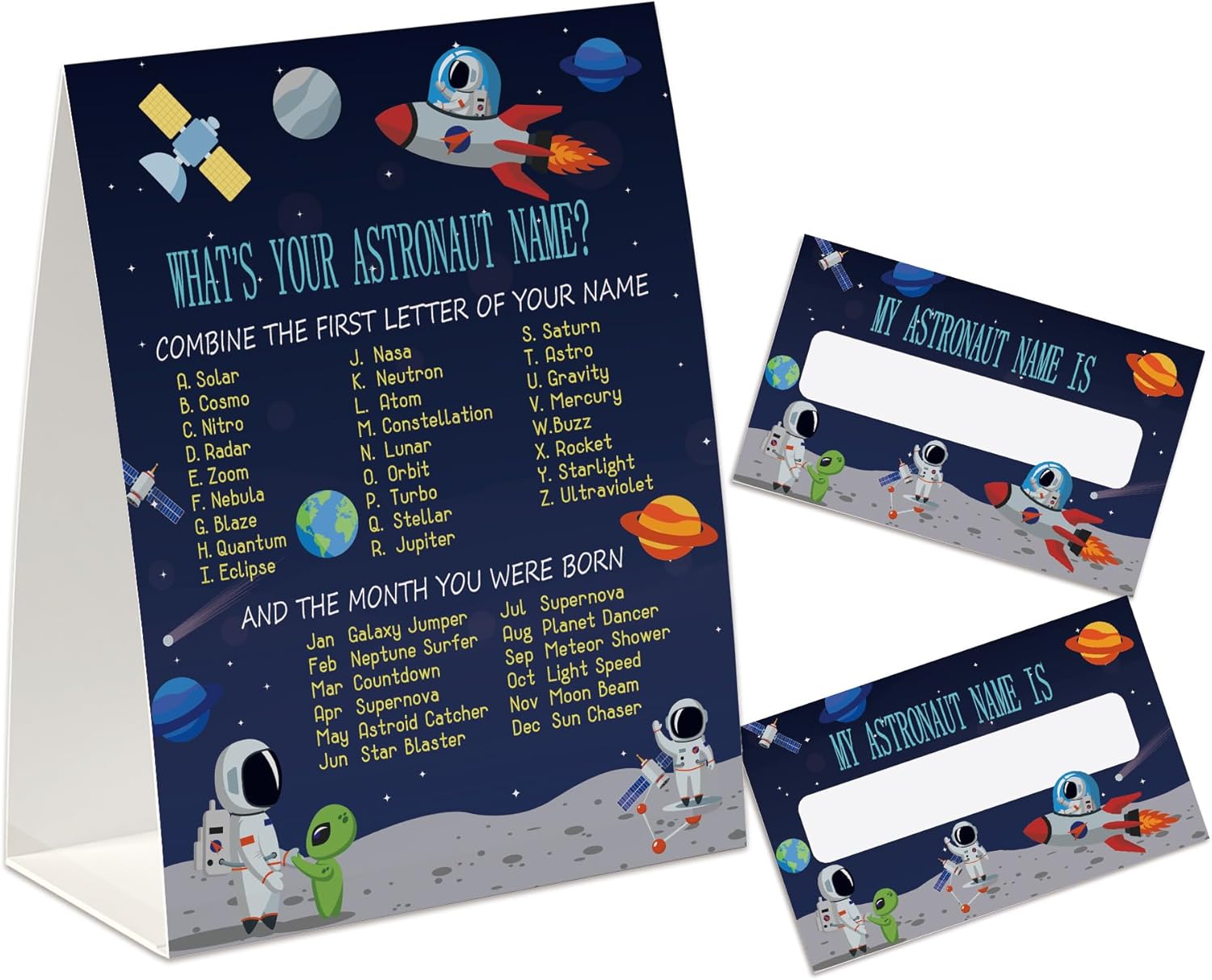 Whats Your Astronaut Name Card Game for Baby Showers