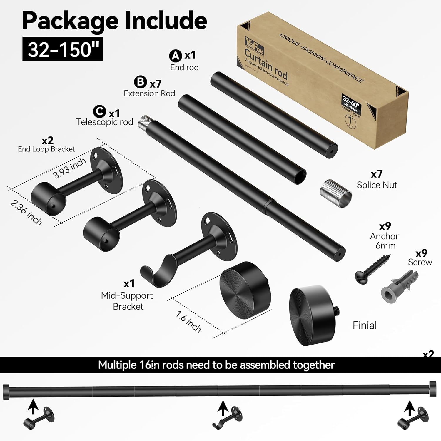 Heavy Duty Curtain Rods 1 Inch Diameter 60 lbs Capacity