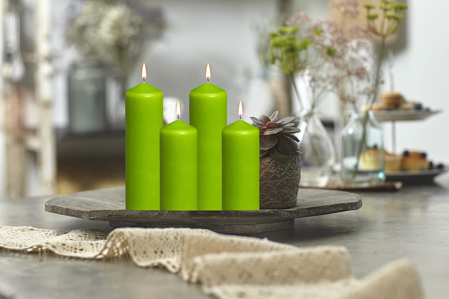 BOLSIUS 10 Unscented Lime Green Pillar Candles
