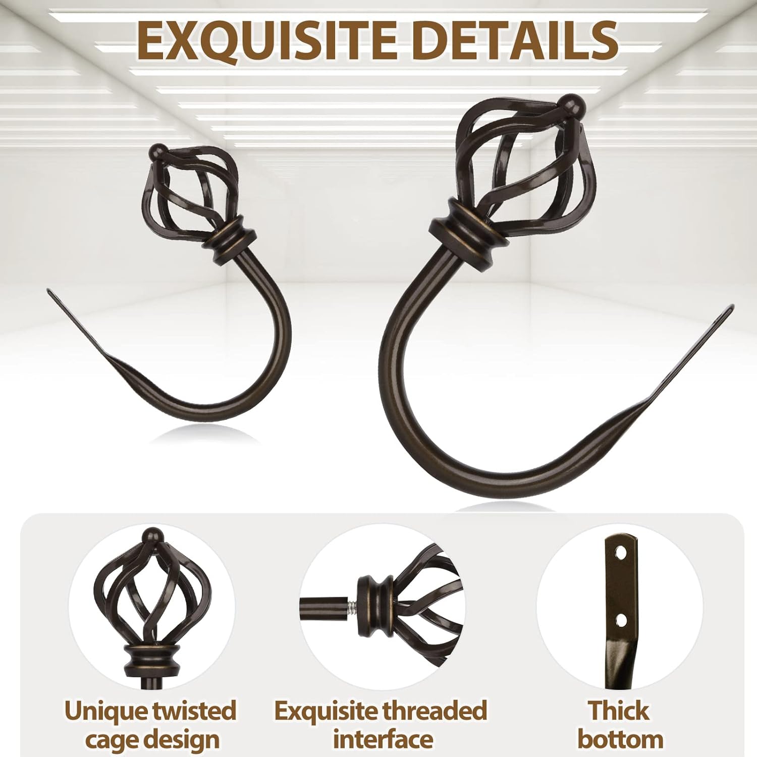 KAMANINA Bronze Decorative Curtain Holdbacks Twisted Cage Finials 2 Pack