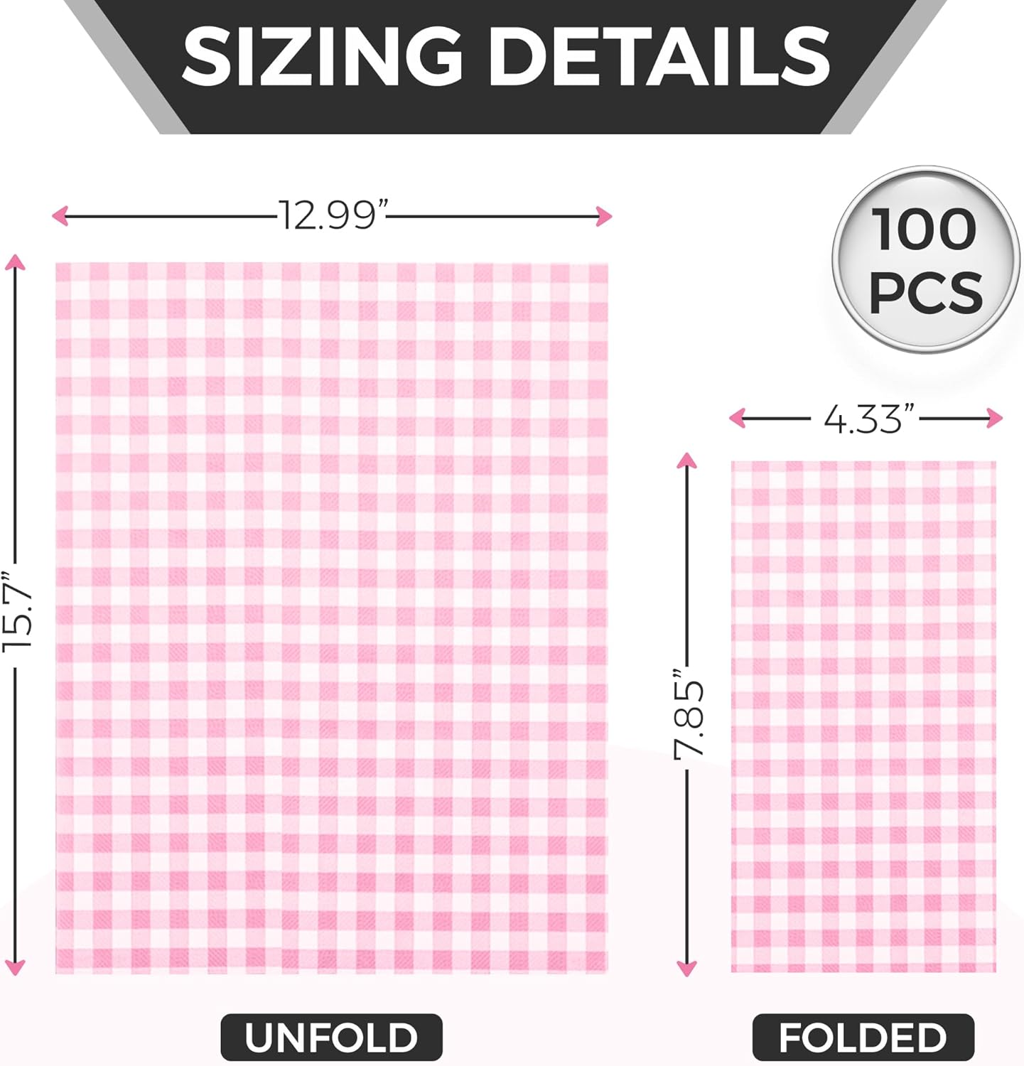 Pink Checkered Napkins 100 Pack 3 Ply for Events