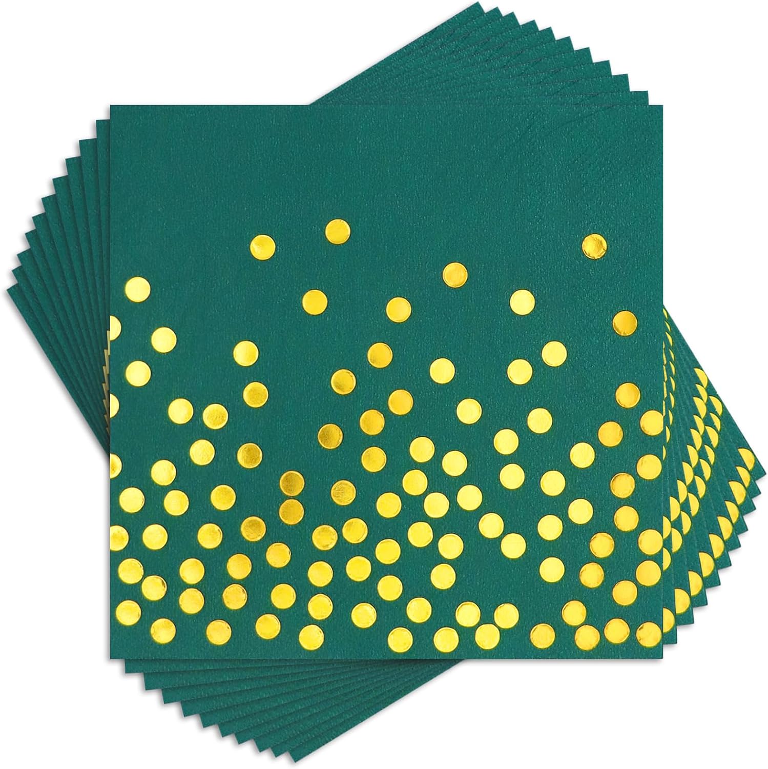 100 Pack Green and Gold Cocktail Napkins for Parties