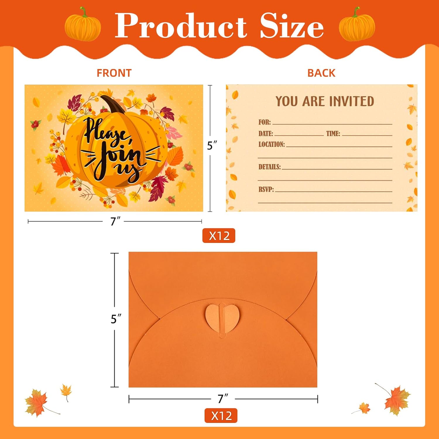 SICOHOME Thanksgiving Invitations Set 12pcs 5x7 with Envelopes