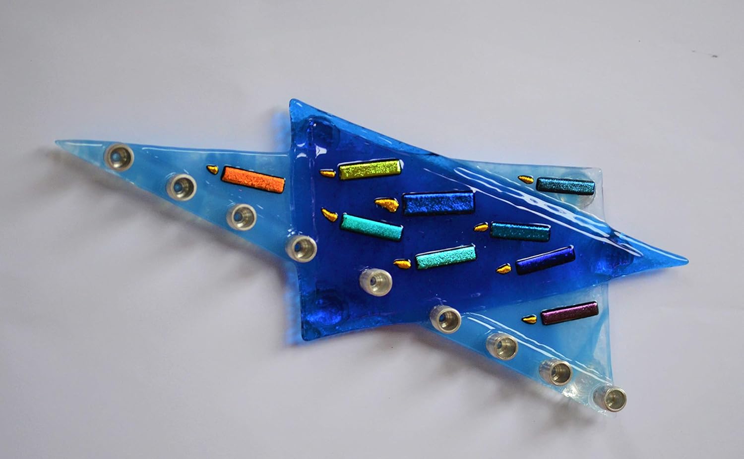 Blue Star of David Glass Menorah by Yafitglass 1