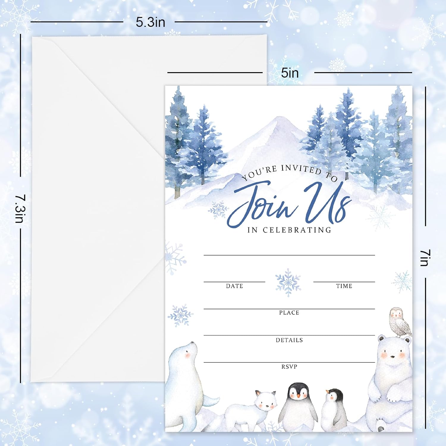 Whaline 25 Set Winter Forest Animal Snowflake Invitation Cards With Envelope Stickers