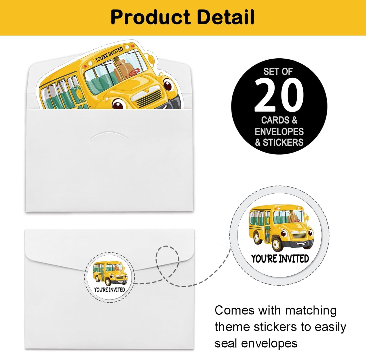 REWIDPARTY 20 Pack School Bus Shaped Invitations