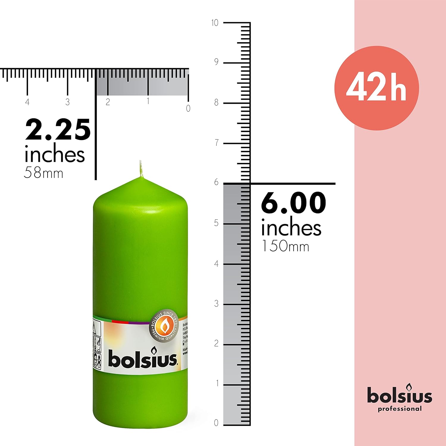 BOLSIUS 10 Unscented Lime Green Pillar Candles