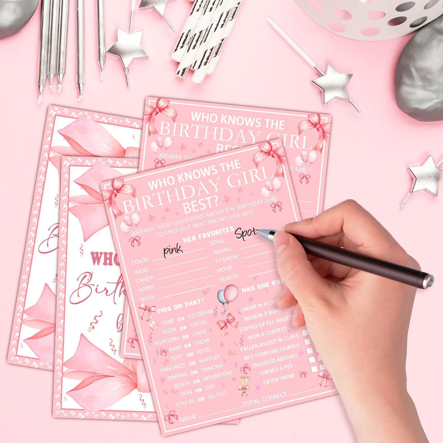 Who Knows The Birthday Girl Best Pink Party Game Cards 20 Questions