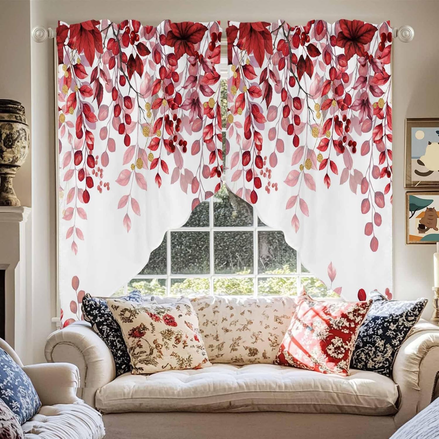 Savannan Red Leaves Rod Pocket Curtains 2 Panel