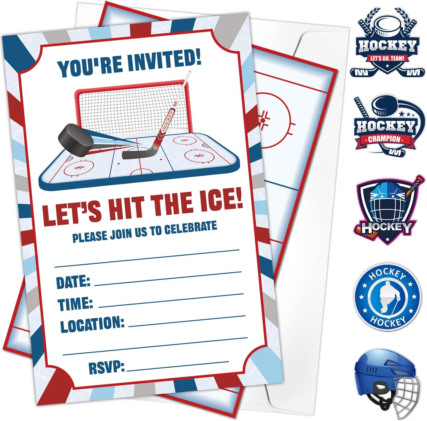 20Pcs Hockey Invitations with Envelopes Stickers