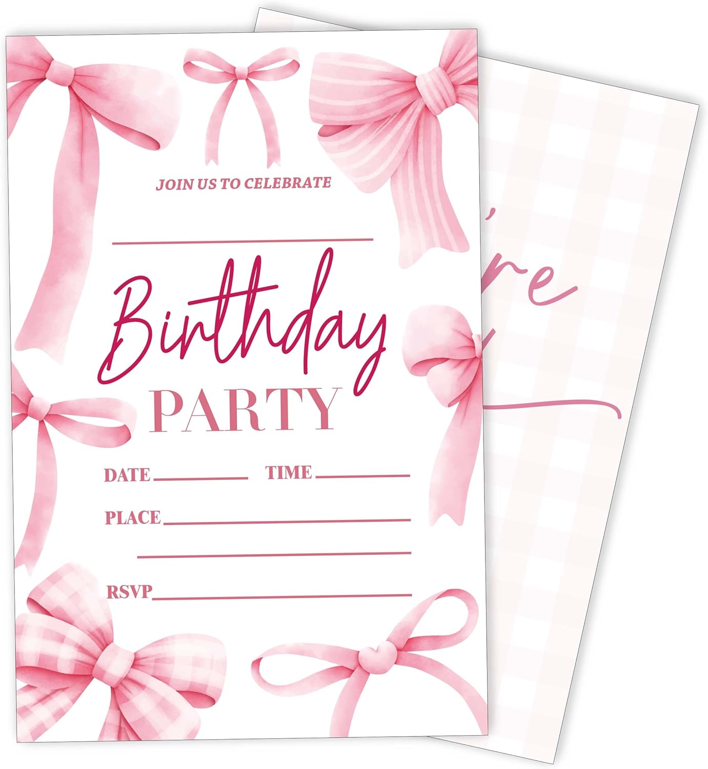Eronm 20 Pack Pink Bow Birthday Invitations with Envelopes