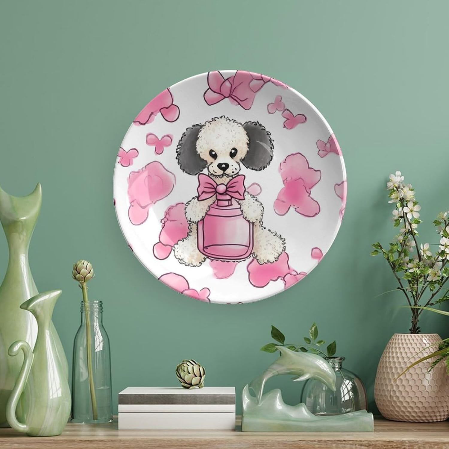 POTSCBVW Perfume Bottle And Poodle Wall Art Decor Plate Set