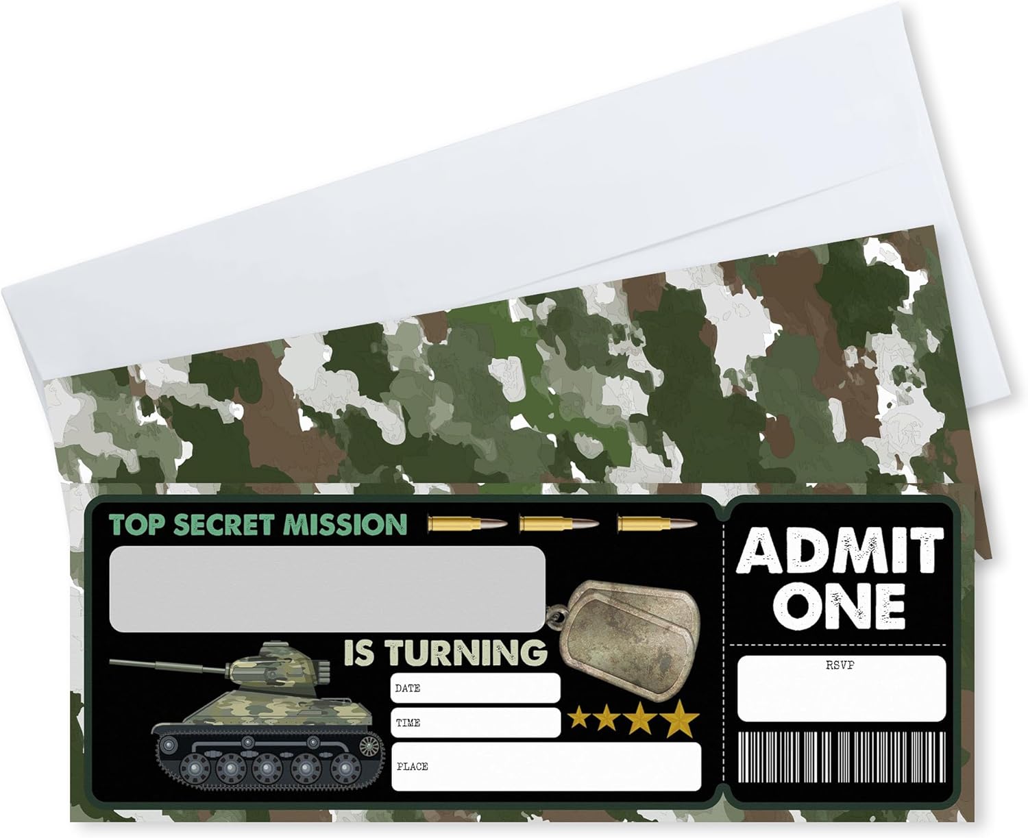 Camo Birthday Invitations 20 Pcs with Envelopes