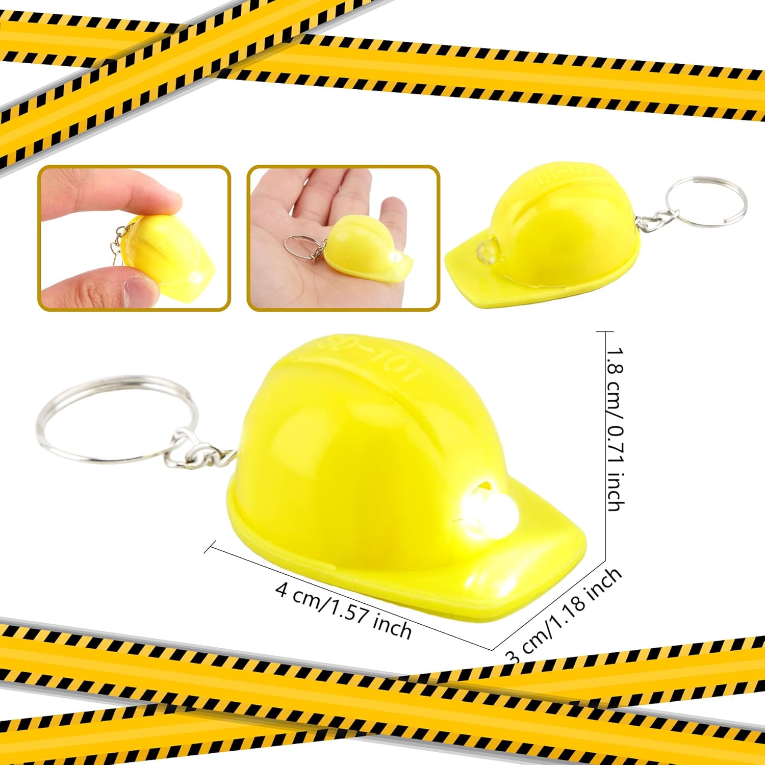 72 Pcs Mini Construction Helmet Keychains with LED Light
