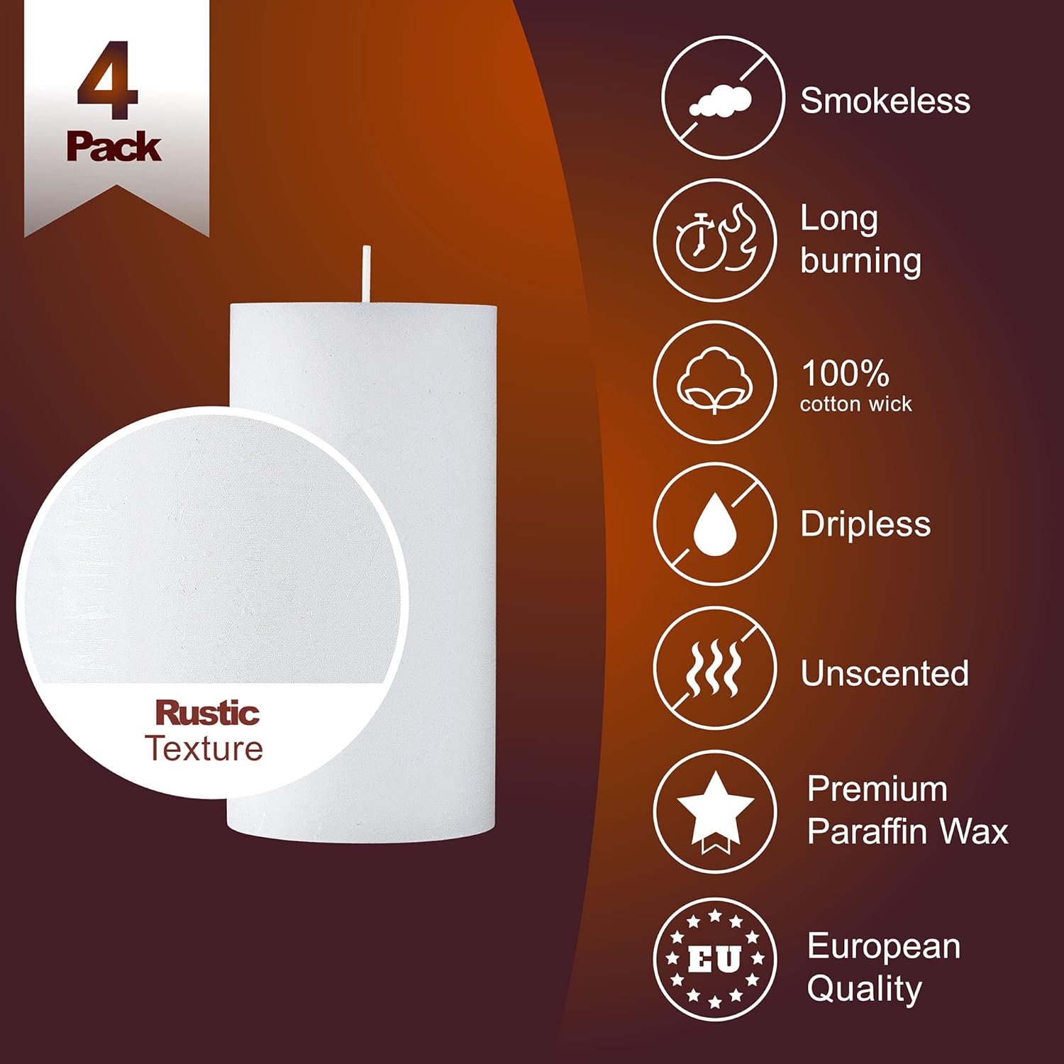 SPAAS Rustic White Pillar Candles Set of 4