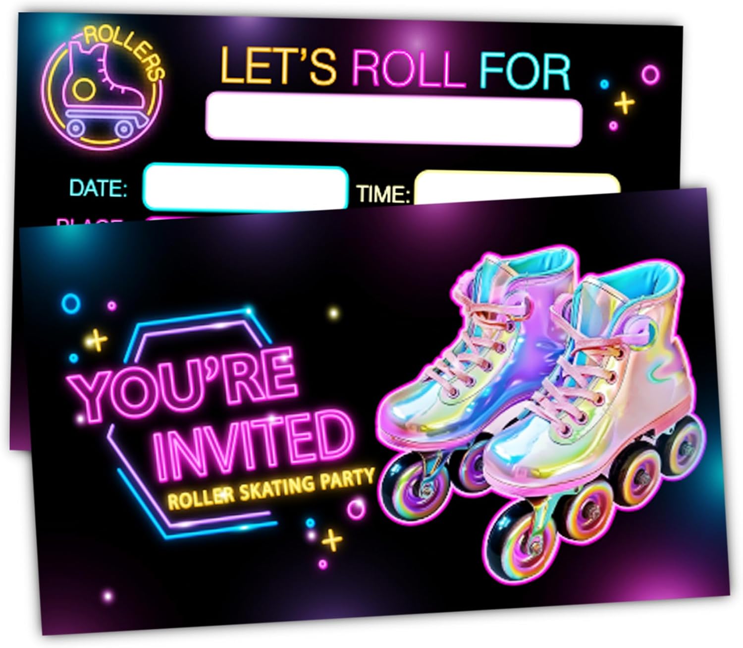 Neon Roller Skating Birthday Invitation Cards for Girls 30-Pack