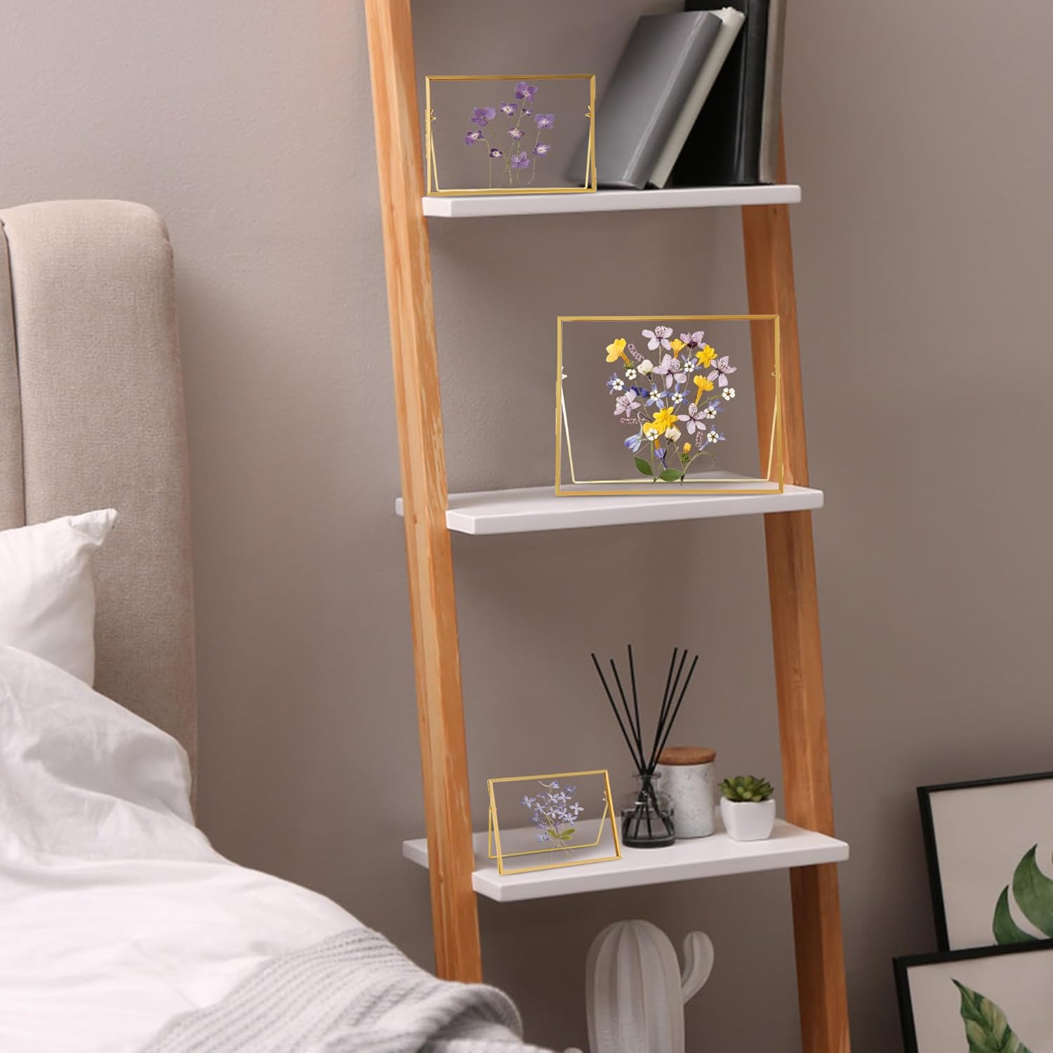 Glass Pressed Flower Frame Handmade with Brass Edges