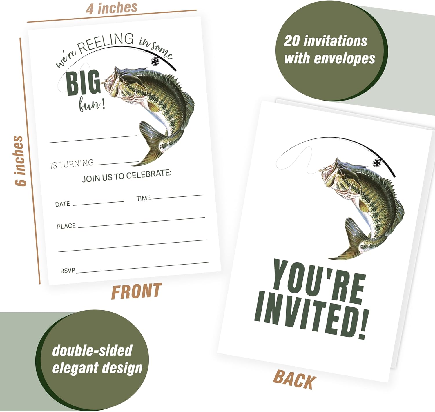 Fishing Theme Birthday Invites with Envelopes for Kids