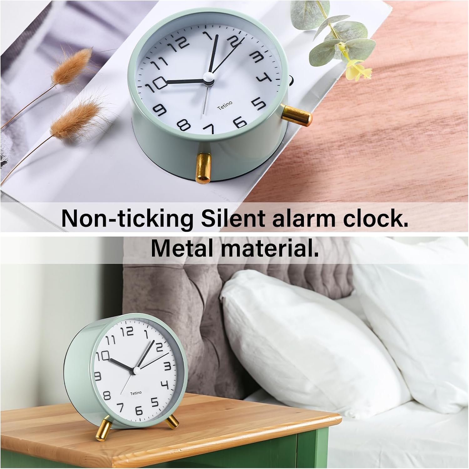Tetino Analog Alarm Clock with Night Light White