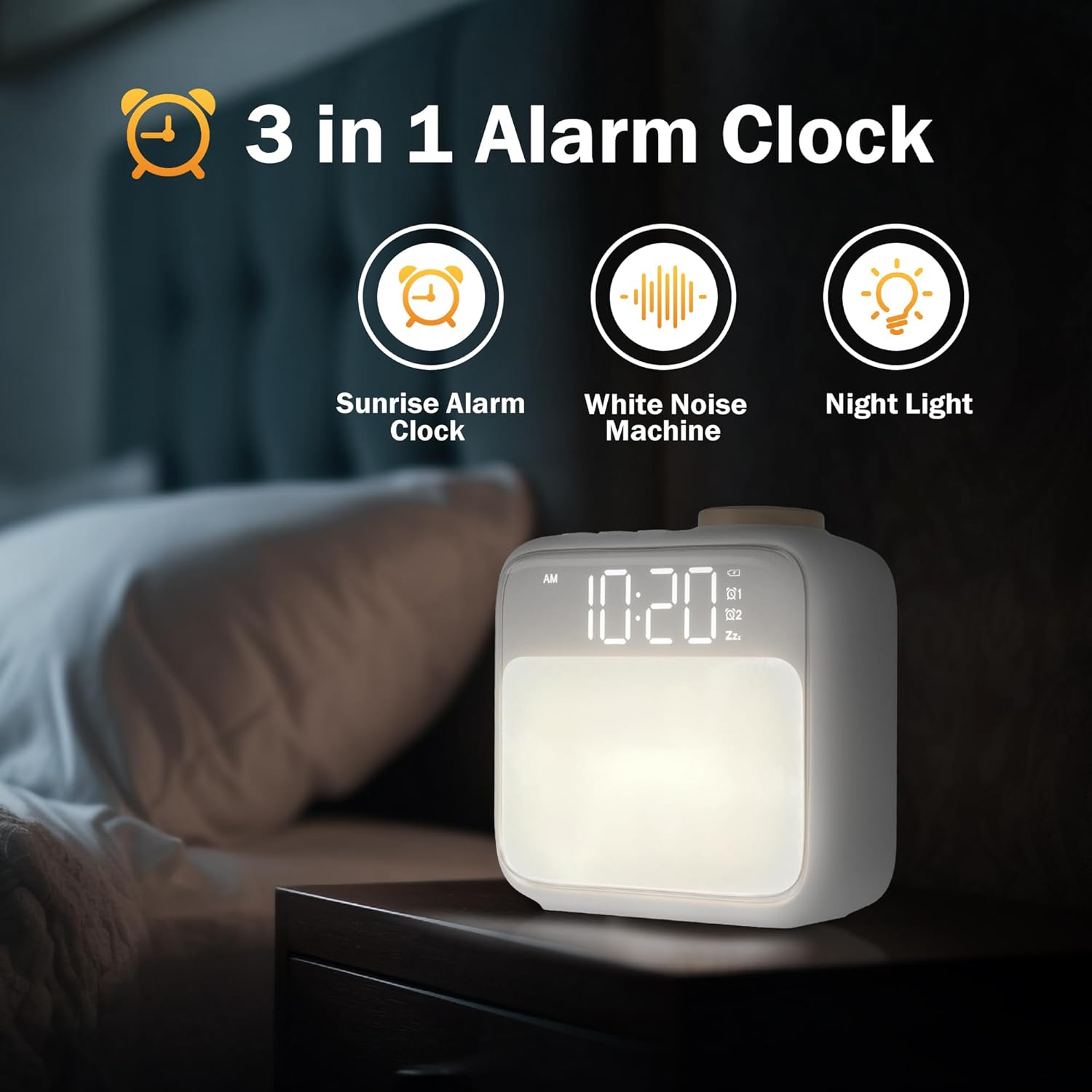 3-in-1 Sunrise Alarm Clock with Nightlight and Sound