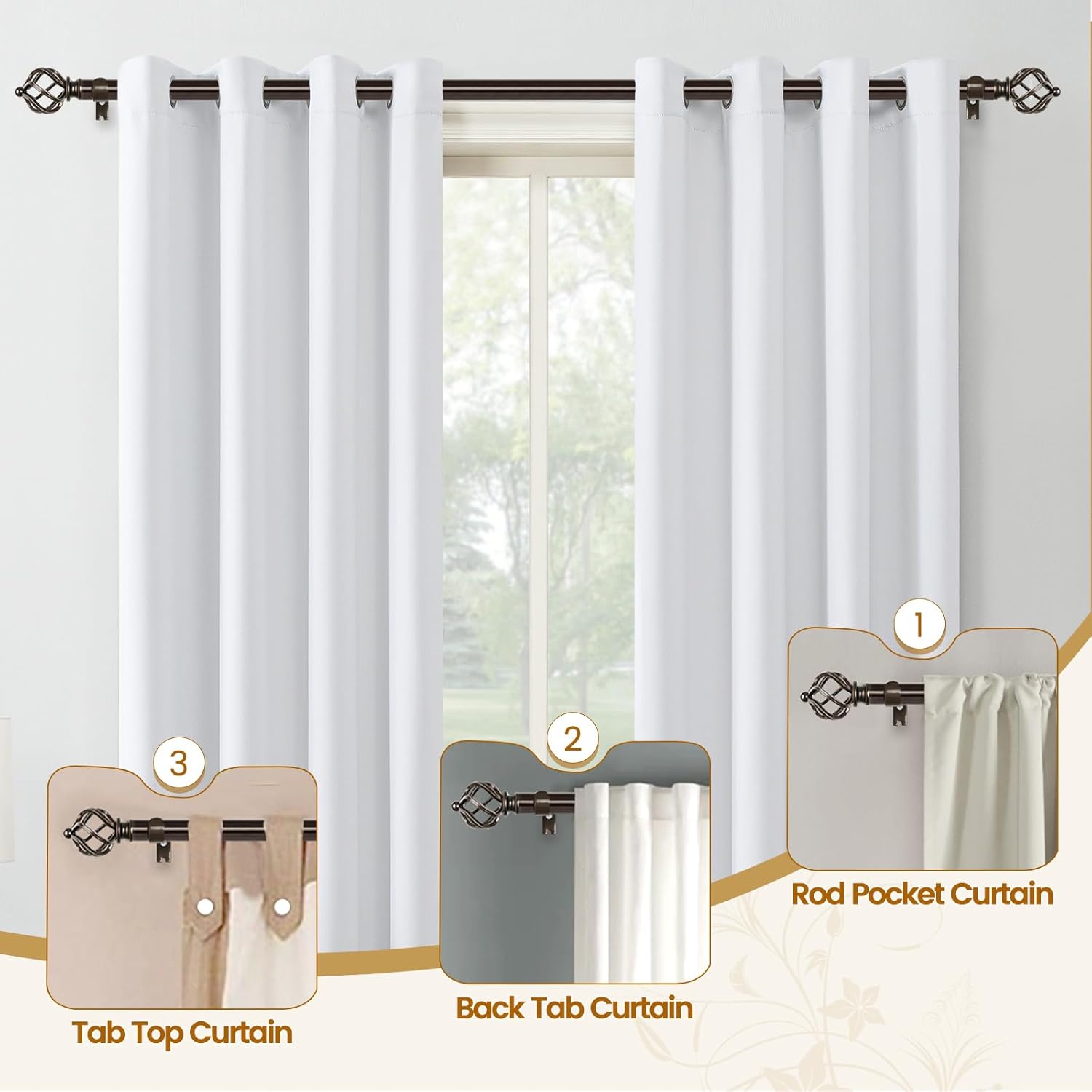 KAMANINA Bronze Curtain Rod 32-58 Inch Adjustable Single Rod