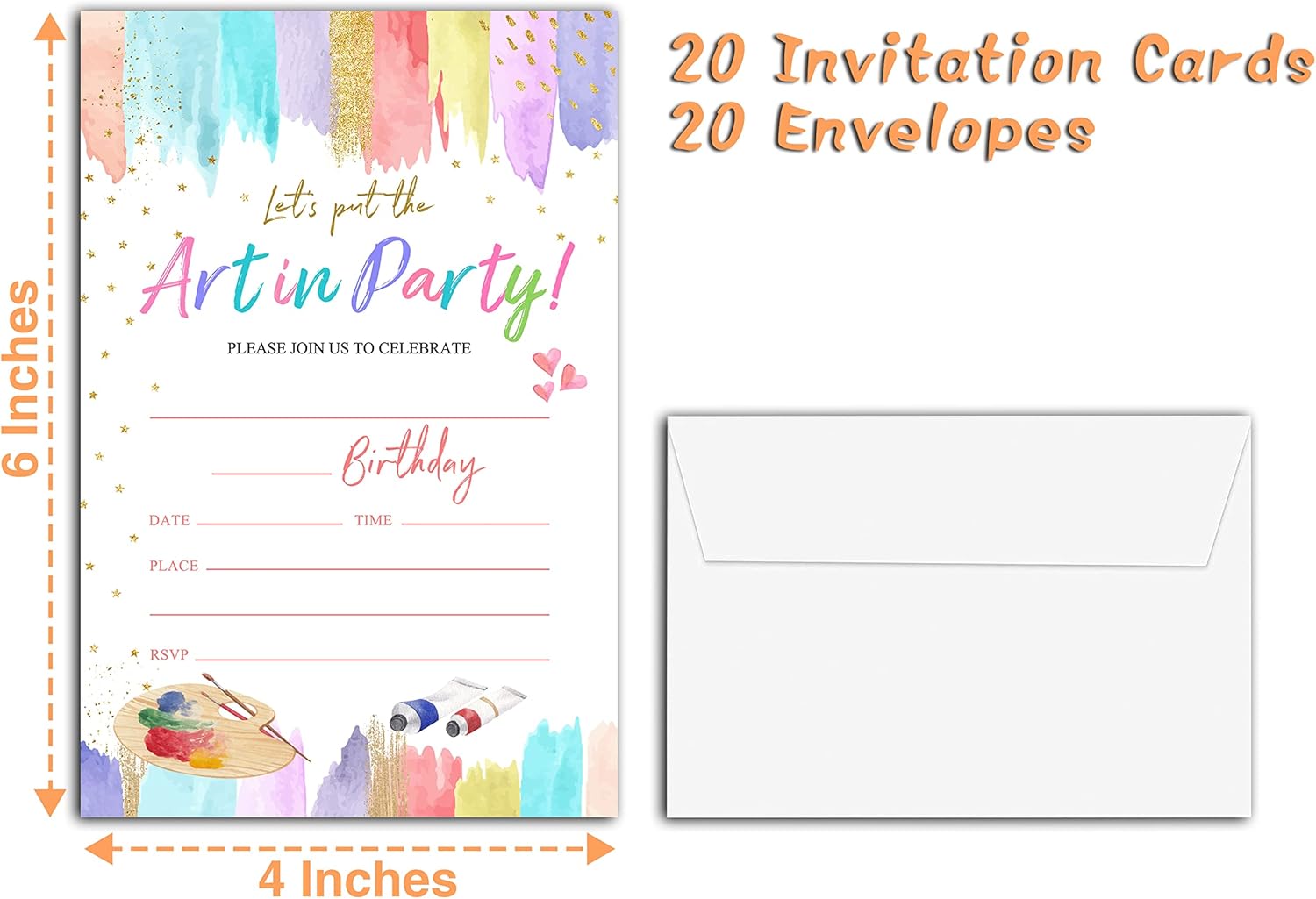 Art Birthday Party Invitations 20 Count with Envelopes