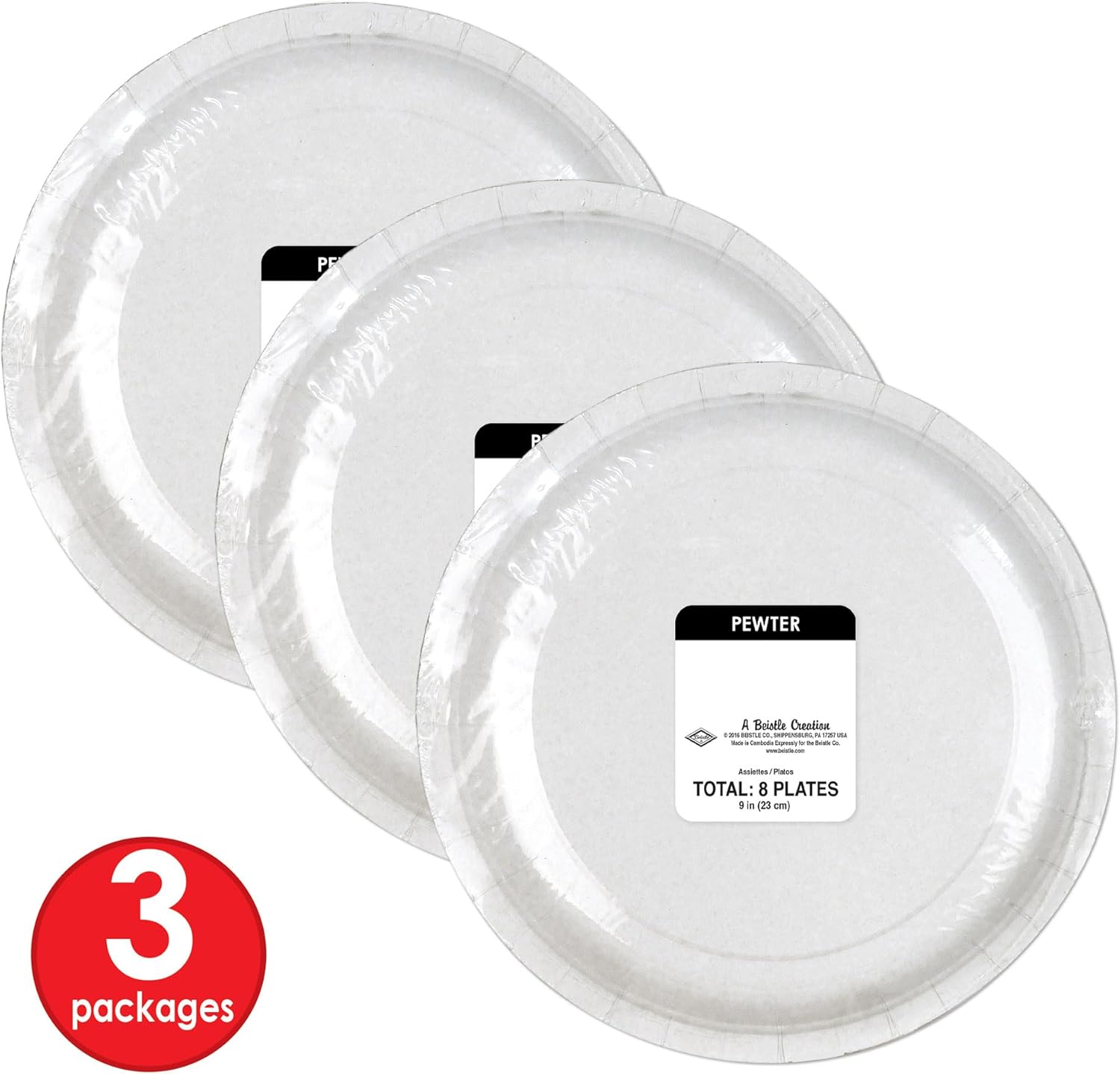 Beistle Pewter Paper Plates 24-Pack 9 Inch