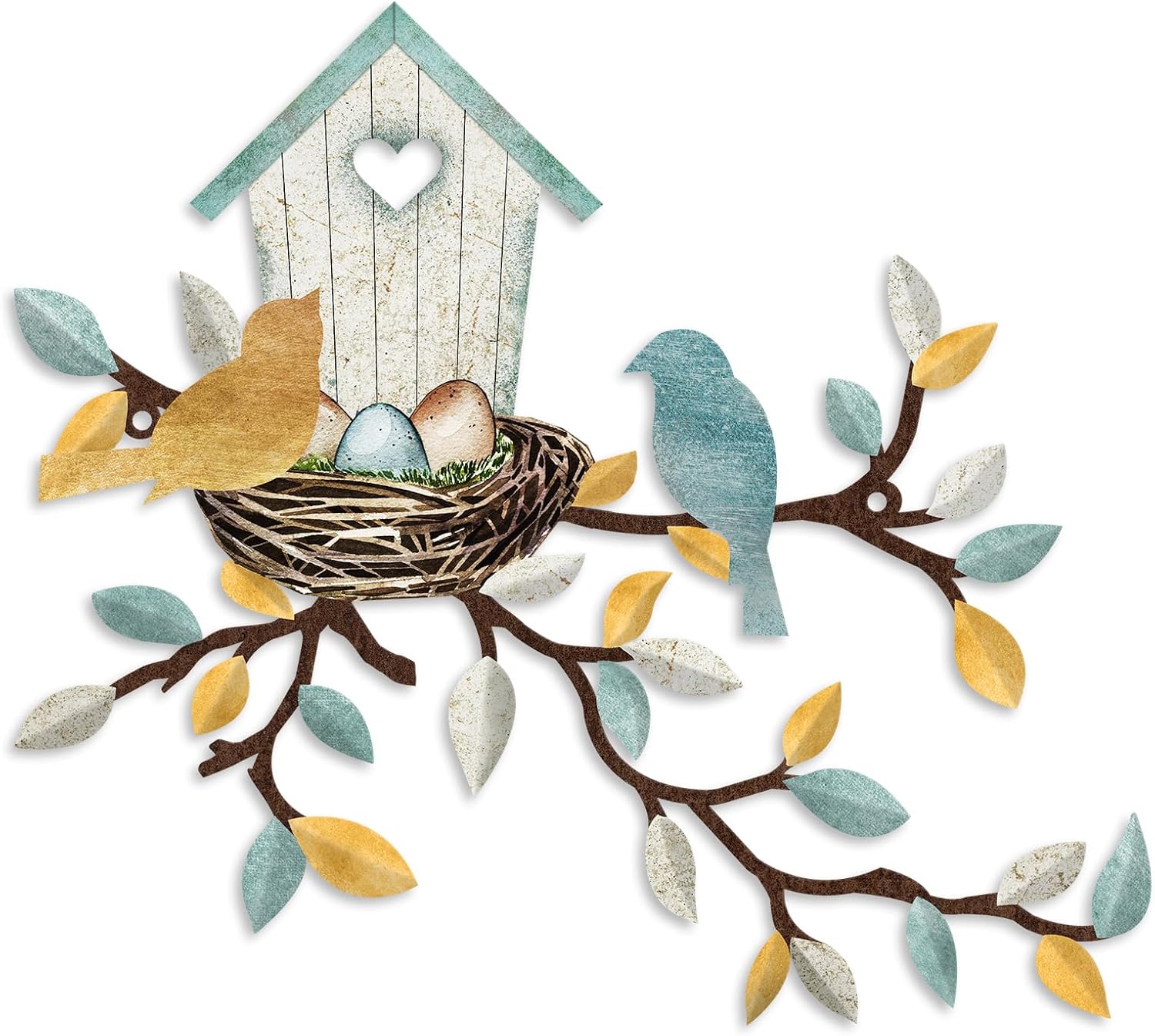 Rustic Metal Wall Decor Birdhouse Teal White