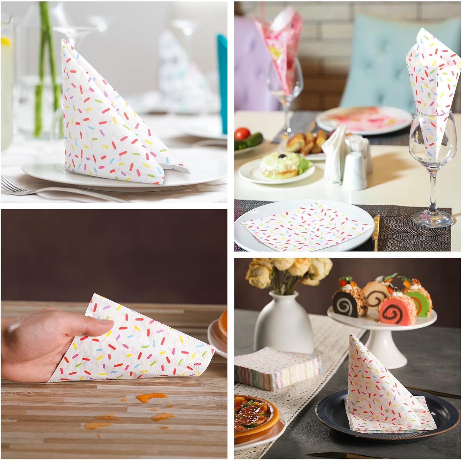 Crtiin 150 Pcs White Donut Sprinkles Napkins 2 Ply
