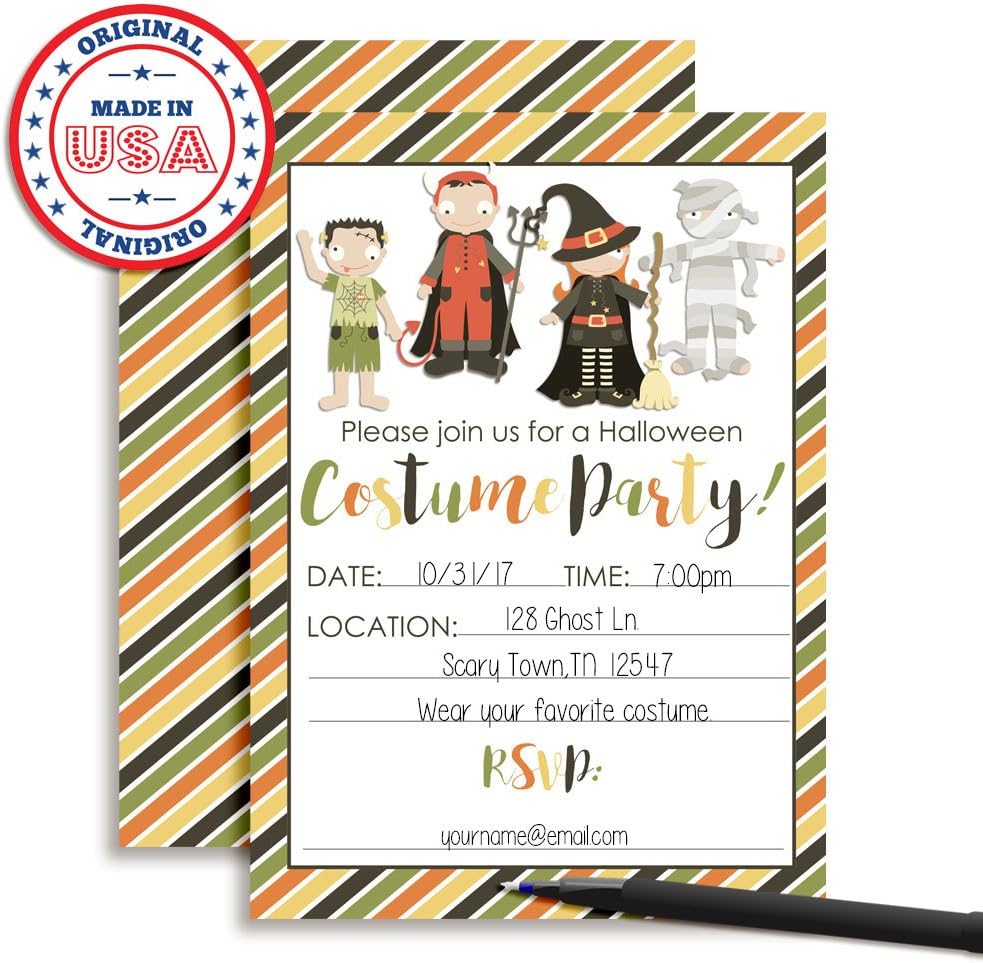 Halloween Costume Party Invitations 20pk 5x7 Fill-In Cards with Envelopes