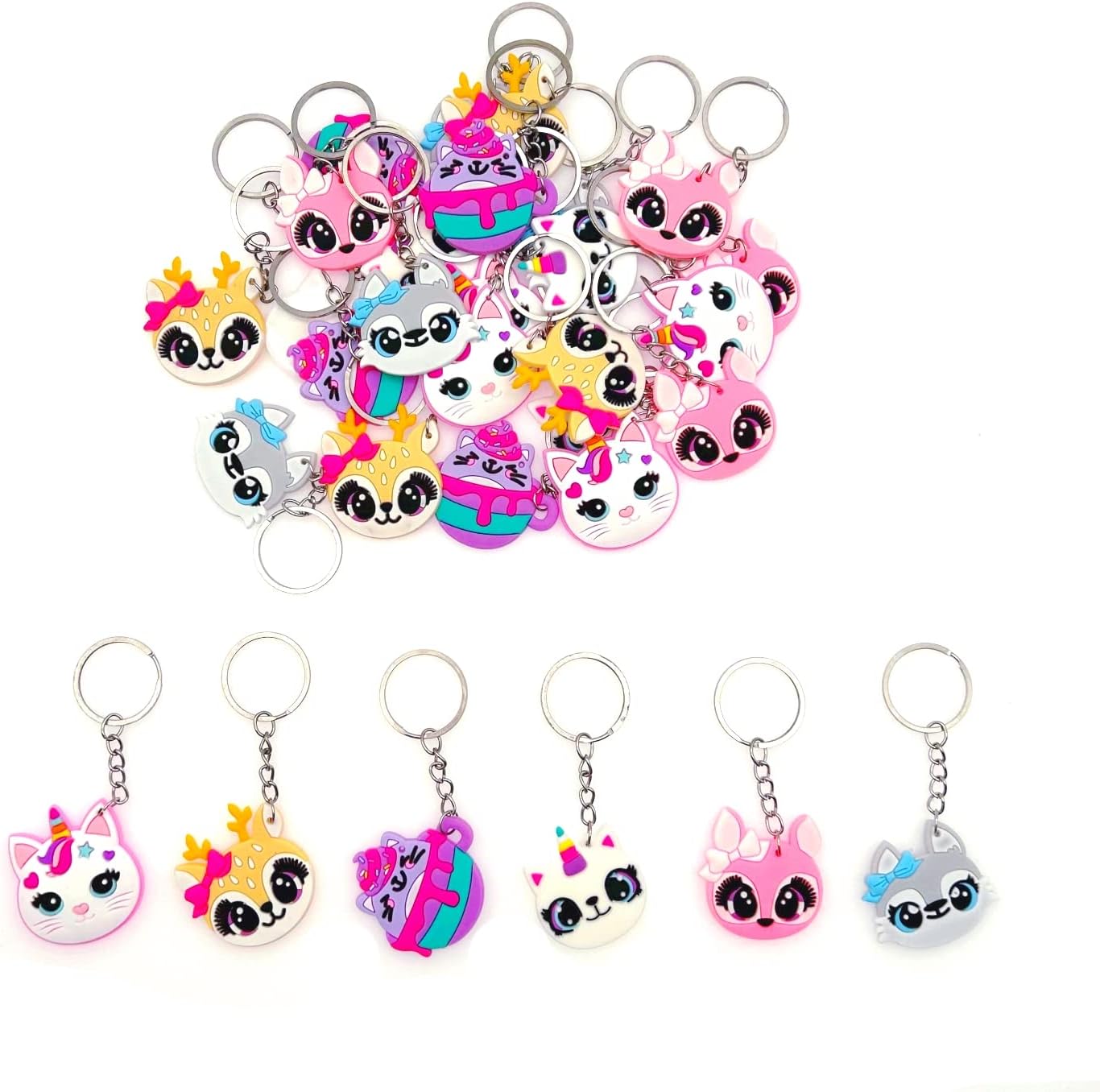 JZK 30 Pcs Cute Kitty Cat Keyring Set for Kids