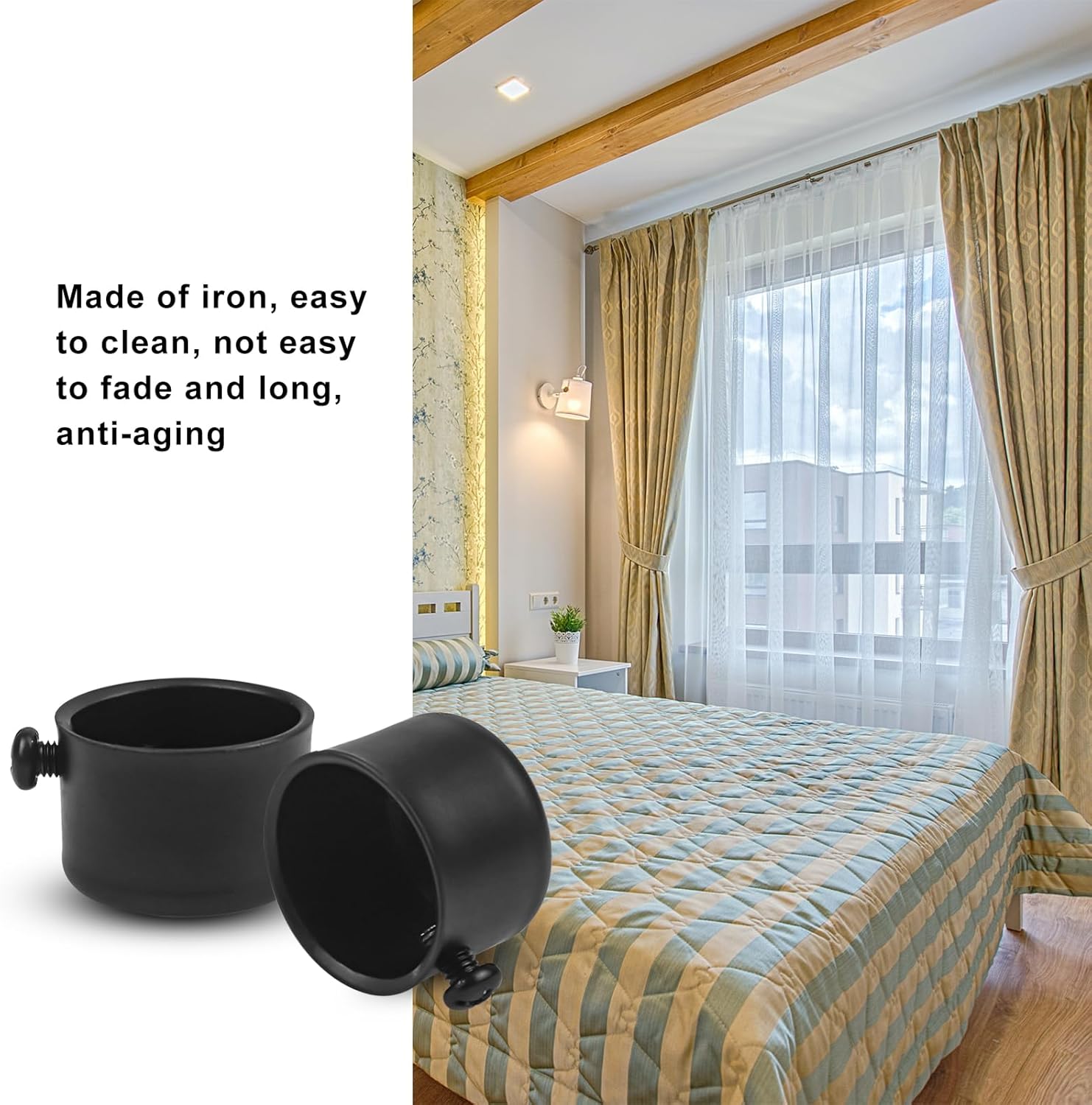 Stainless Steel Curtain Rod Ends Finials Black 4-Pack Up to 11 Diameter