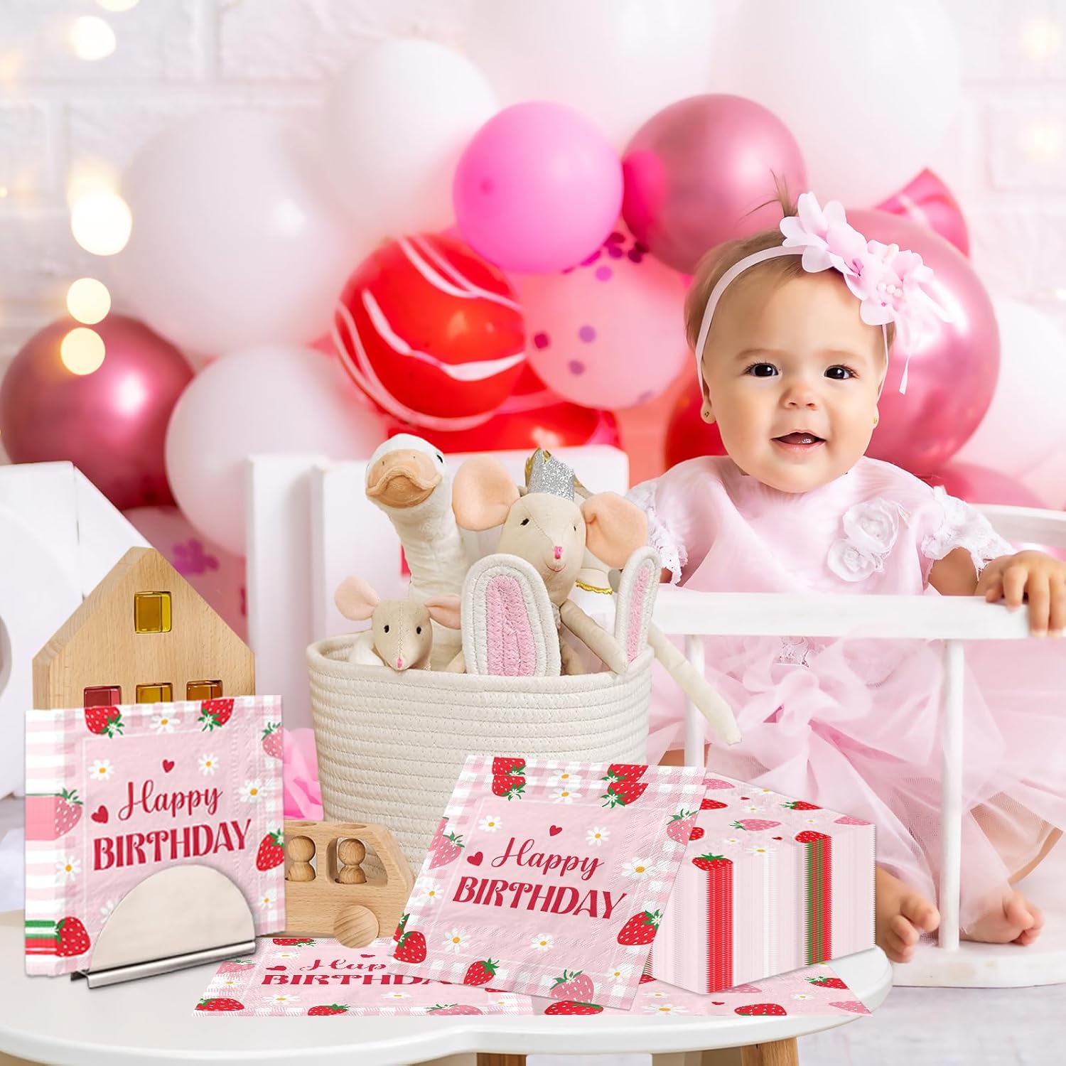 48Pcs Strawberry Birthday Napkins Decorations