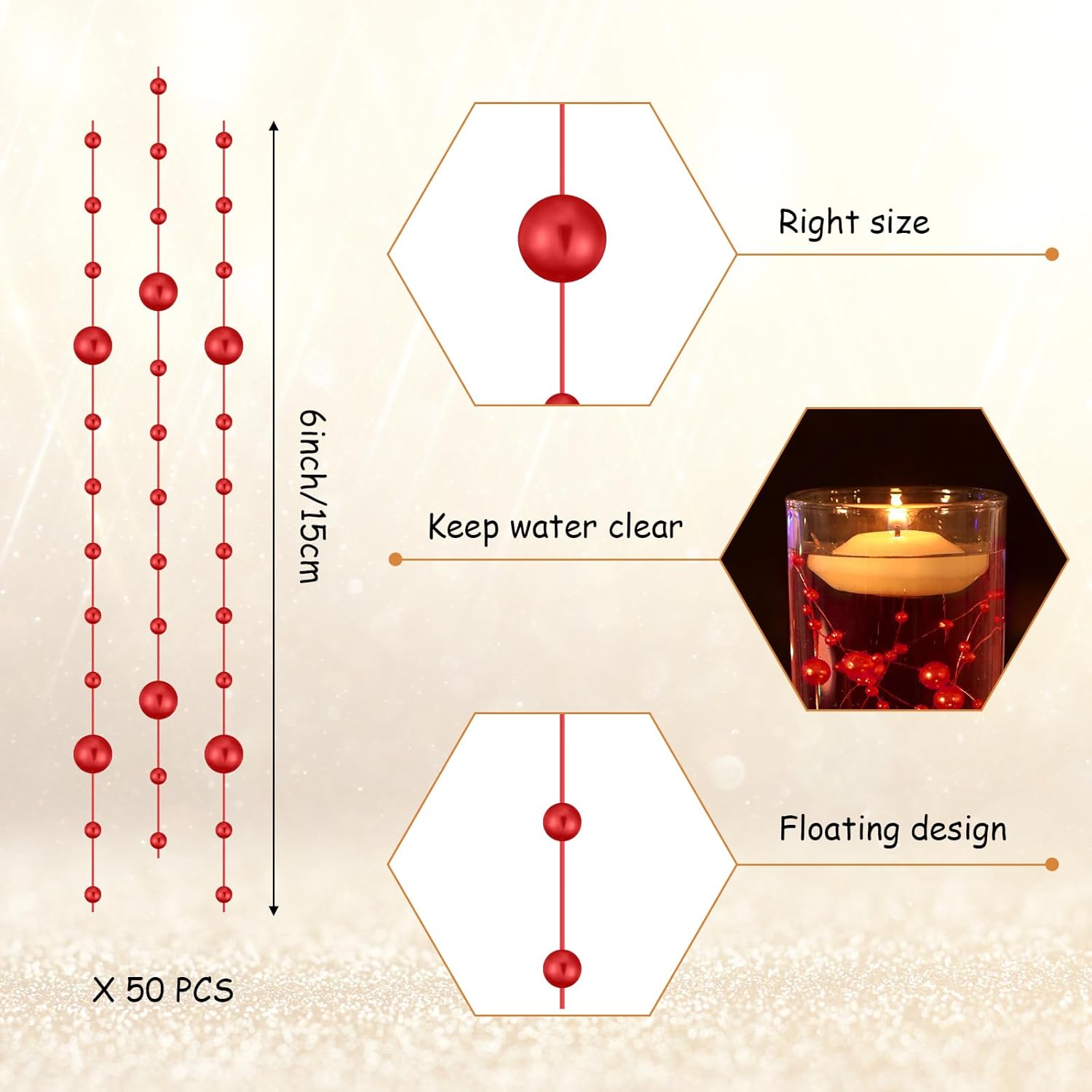 Nuanchu 50 Piece Artificial Pearl String for Candles