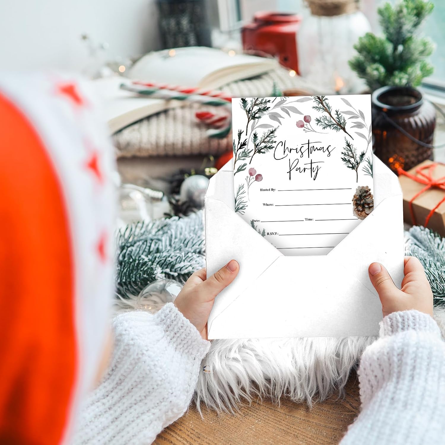 Whaline 25 Pack Christmas Invite Cards with Envelopes and Stickers