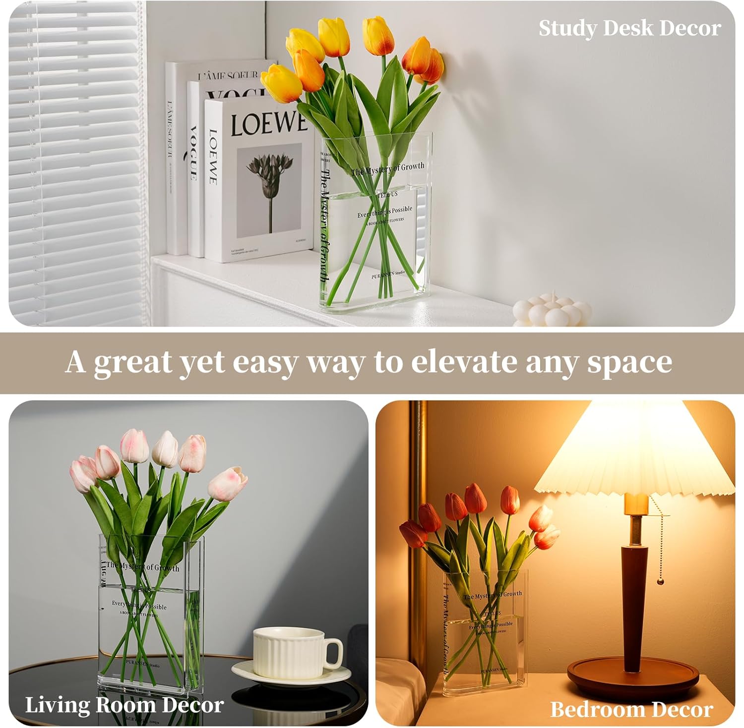 Puransen Clear Bookend Vase for Flowers
