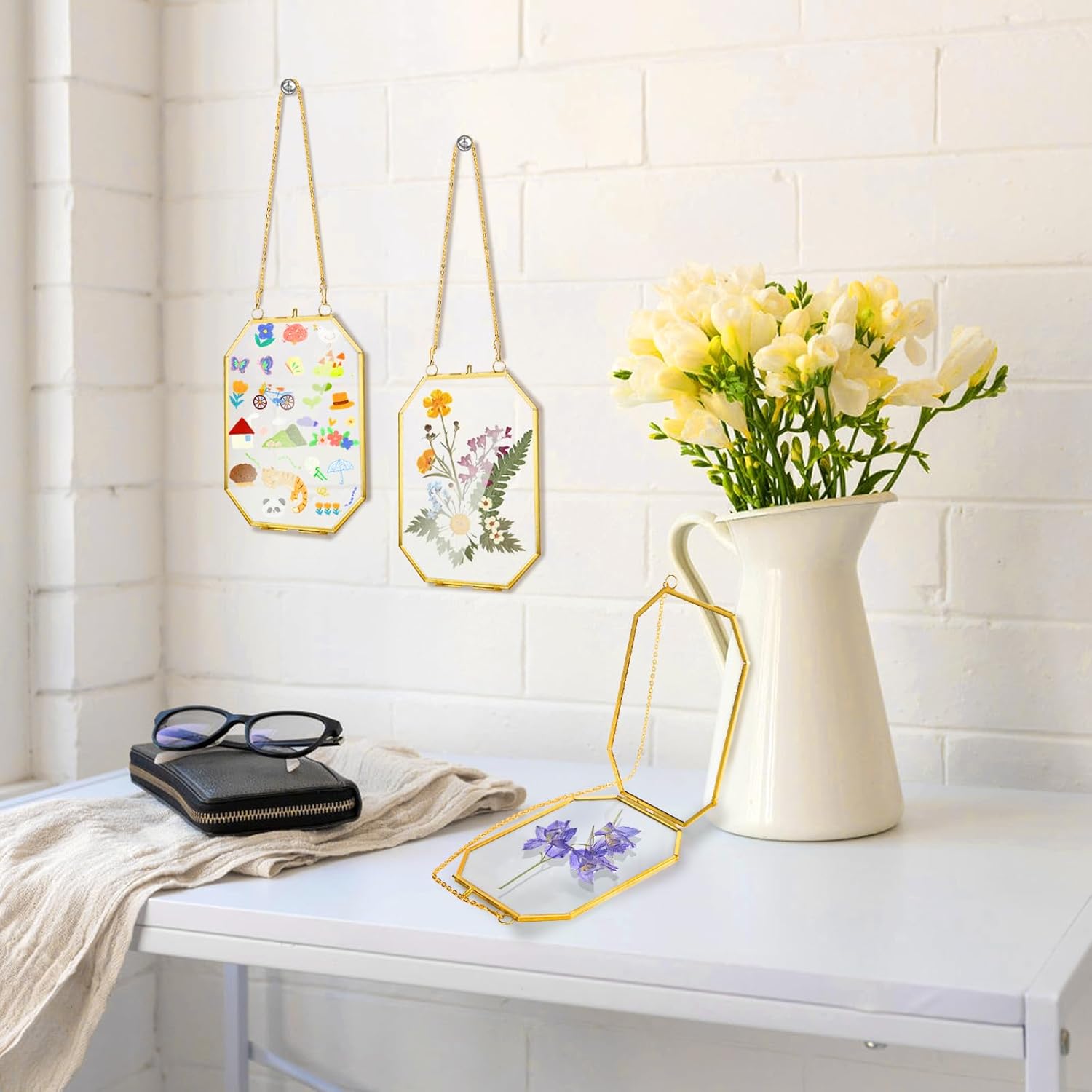 AVLA 3 Pack Pressed Flowers Glass Frames