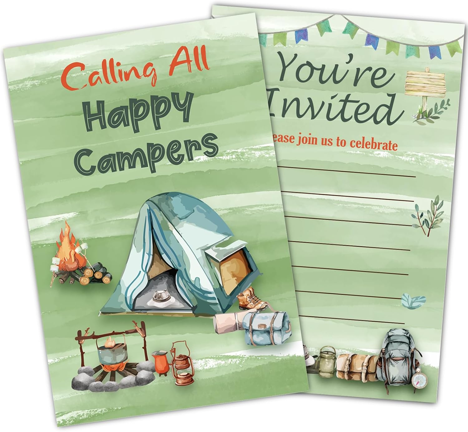 Camping Birthday Invites with Envelopes 30PCS Double Sided
