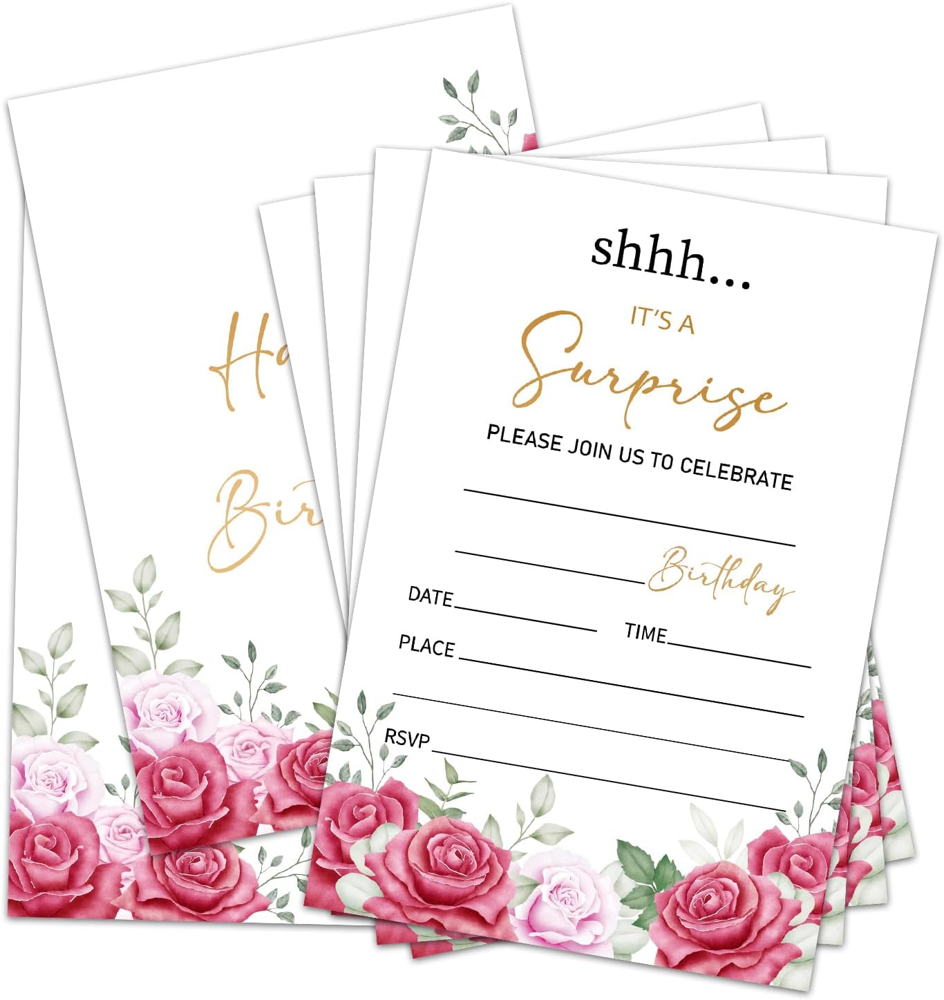 Surprise Birthday Invites with Envelopes 20 Pack